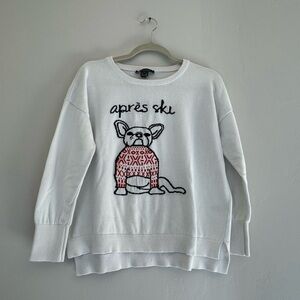 French Connection Apres Ski Frenchie Bulldog White Sweater. Wmn’s Sz Small